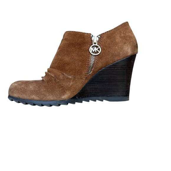 MICHAEL Michael Kors Norma Brown Suede Leather Ankle Wedge Bootie Boots Size 6.5 - Picture 9 of 11